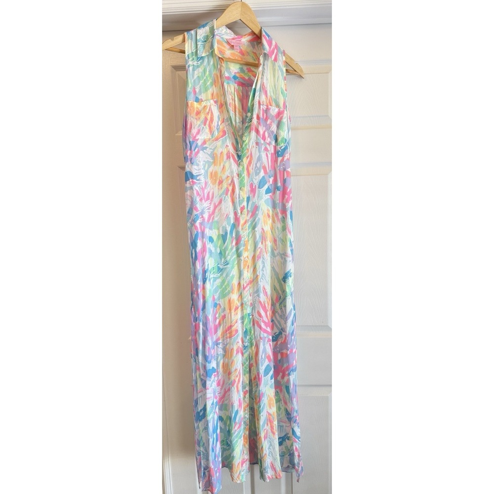 Lilly Pulitzer Maxi Dress Women XXS Multi-Color Abstract Floral Sleeveless 25925